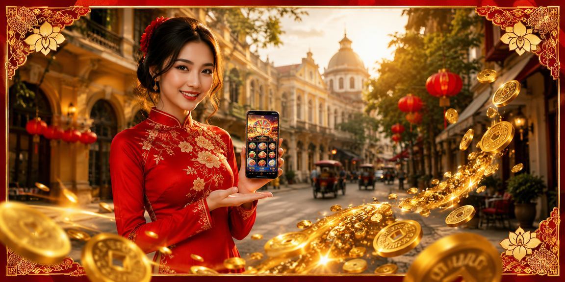Phụ nữ Hà Nội mặc áo dài chơi slot game trên điện thoại di động buổi tối