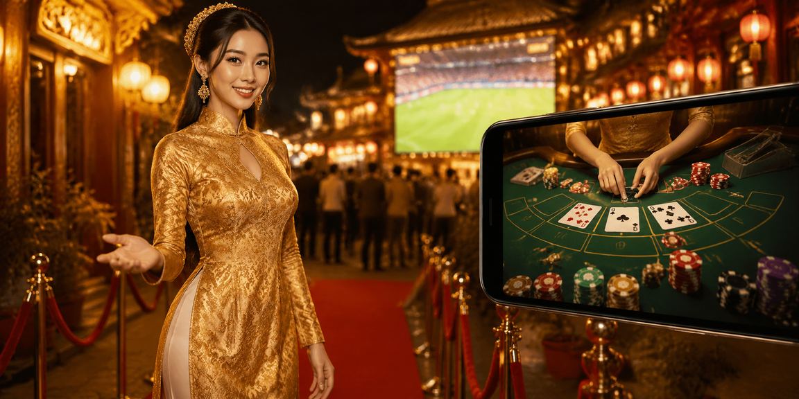 Người phụ nữ mặc áo dài Huế chơi baccarat trên nền tảng trực tuyến