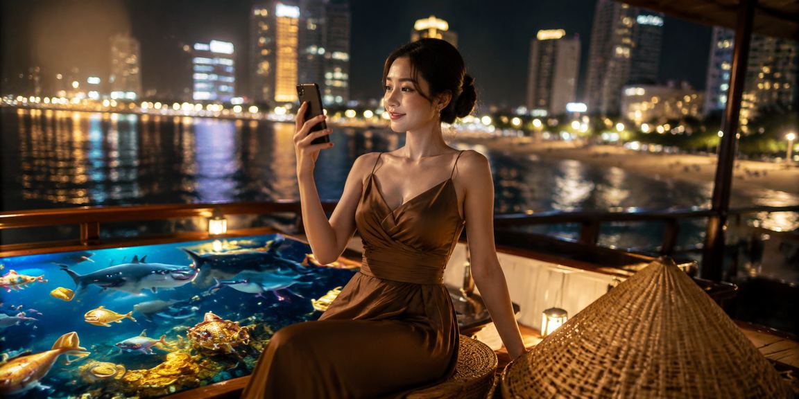 Người dùng Nha Trang sử dụng ứng dụng casino trên điện thoại di động bên bờ biển